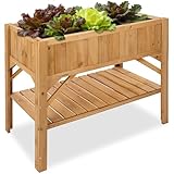 tectake® Hochbeet aus Holz mit Ablagefach, für Garten, Balkon und...