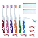 Thoquene 6 Stück Reise Zahnbürste mit 6 Stück Zahnpasta Set, Klappbar...