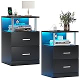 AOGLLATI 2er Set Nachttisch mit Ladestation und LED-Leuchten, Nachttisch...