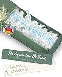 HOCHZEITSHELD Blaues Strumpfband Hochzeit inkl. personalisierbarer Karte...