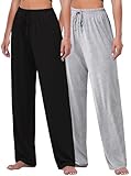 FEQO 2 Pack Damen Loungehose Jogginghose Lang Pyjamahose Stretch Weites...