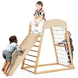 COSTWAY Klettergerüst Indoor, 6 in 1 Pull Up Bar & Rutsche & Kletterfelsen...