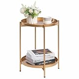 HollyHOME Beistelltisch Gold Rund Metall Balkontisch Klein Couchtisch...