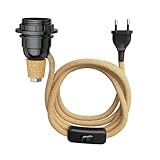ledscom.de Tischlampe Korkenlampe FLAKO mit Schalter und Textilkabel, Hanf,...