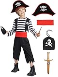 IKALI Kinderkostüm Pirat- 6 teiliges Piratenkostüm für Jungen, Karneval...