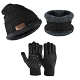 PERFETSELL Wintermütze Set Warm Strickmütze Beanie Winter Mütze Fleece...