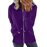 Hoodie Damen Zipper Langarm Sweatjacke Einfarbig Kapuzenjacke...