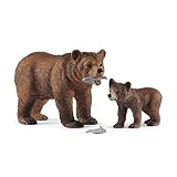 schleich WILD LIFE 42473 Realistische Grizzlybärenmutter, Jungtier und...