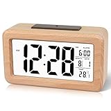 DTKID Digitaler Wecker aus Holz, einfache Einstellung, mit Temperatur,...