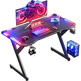 HLFURNIEU LED Gaming Schreibtisch, Gaming Tisch 100 x 60 cm, Gamer...
