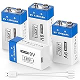1300mAh wiederaufladbare 9V-Batterien - JUBOTY Lithium-Ionen-Akku für...