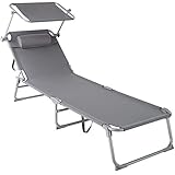 tectake® Sonnenliege mit Dach, Strandliege klappbar, leichte Gartenliege,...