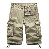 UHouse Cargo Shorts 2/3 Herren Kurze Hosen Lang Baumwolle Sommer Cargohose...