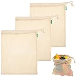 Yuomeaz 3 Stück Netztasche, Wiederverwendbar Einkaufsnetz Groß Bio...