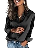 Zeagoo Damen Bluse Satin Elegant V-Ausschnitt Satinblusen Langarm Lässige...