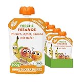 FRECHE FREUNDE Bio Quetschie Pfirsich, Apfel, Banane mit Hafer, Fruchtmus...