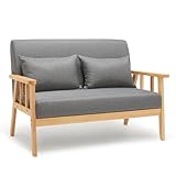 Mondeer Sofa, Sofa 2 Sitzer Sessel mit Kissen Massivholzrahmen Leinen...