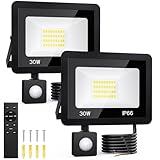 30W LED Strahler mit Bewegungsmelder, 2 Stück 6500K Außenlampe mit...