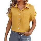 Musselin Bluse Damen Kurzarm Damenblusen Elegant Sommer Blusenshirt Hemd...