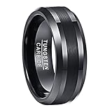 NUNCAD Ring Schwarz Herren/Damen 8mm Matt Gebürstet aus Wolfram, Fashion...