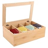 VIDETOL Teebox Holz, 32 x 19,8 x 10,4 cm Tee Organizer mit 8 Fächern,...