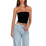 Damen Schulterfrei Tube Top Y2K Crop Top Sommer Ärmellos Vintage Top Slim...