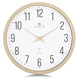 Lafocuse 30CM Funk Wanduhr mit Holz Zeiger, Hohe Genauigkeit Funkuhr Beige,...