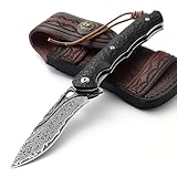 DRACHENADER Taschenmesser Damast Elegant mit Ledertasche, schmales Vg10...