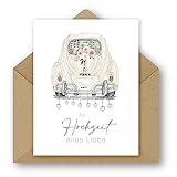 Pusteblume Grusskarten 2 x Hochzeitskarte mit Auto auf der Vorderseite im...