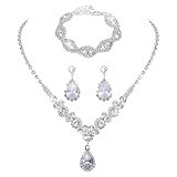 Yolev 3 Stück Brautschmuck Set Silber Schmuck Set Damen Silber Hochzeit...