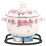 SOLUSTRE Emaillierter Suppentopf 2,3 L mit Deckel Dicker Flacher Kochtopf...