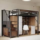 Merax Hochbett aus Metall, 90 x 200 cm, multifunktionales Hochbett für 1...