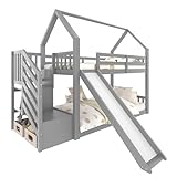 Yaheeda Kinderbett mit Rutsche und Stauraumtreppe – Etagenbett Hausform...