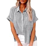 Musselin Bluse Damen Lässiges Kurzarm Hemdbluse Elegant Blusen & Tuniken...