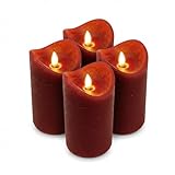 ToCi 4 x LED Kerzen Dunkelrot 7,5 x 15 cm – Echtwachskerzen flammenlos...