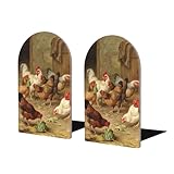 Buchstützen aus Holz, Motiv: Roast Chicken Hen Farm – Set mit 2...
