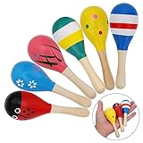 6 Stück Mini Holz Maracas Naturholz Maracas Klapper aus Holz, farbig...