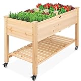 Hochbeet aus Holz auf Rädern – Erhöhte Gartenbox mit Ablagefach für...