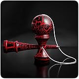 PRECORN Kendama Geschicklichkeitsspiel mit schwarz/roter Kugel...