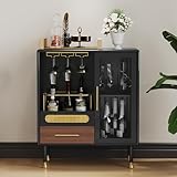 MROJISC Weinschrank Schwarz, Barschrank mit Weinglasregalen und 2...