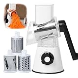 Pmueuff Käsereibe mit Kurbel, Reibe für Gemüse mit 3 Trommelblättern...