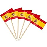 AhfuLife 100 Stück Spanien Zahnstocher Flaggen, Spanische Deko Fahne Klein...