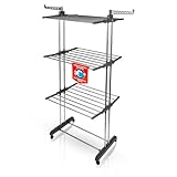 BigDean Wäscheständer Turm 16m Trockenlänge mit 3 Ebenen und 4 Rollen in...