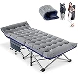 Obqer Klappbares Campingbett mit Matratze und Seitentaschen, 200KG...