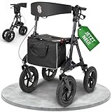 Rollator für draußen mit Luftbereifung bequemem Sitz und Lehne - robust...