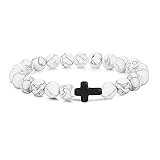 SBHXTDM Natursteinkreuz -Perlenarmband, mm Perlen mit schwarzem Kreuz,...