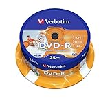 Verbatim DVD-R Wide Inkjet Printable 4.7GB, 25er Pack Spindel, DVD Rohlinge...