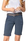 FRESH MADE Damen Bermuda-Shorts im Chino Style mit Gürtel Middle-Blue S