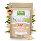 Raibu Ashwagandha Premium BIO Pulver (250g) I 100% ECHTES Ashwagandha...