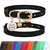BRONZEDOG Katzenhalsband aus Leder mit Glöckchen, Nicht abreißbar, QR-Tag...